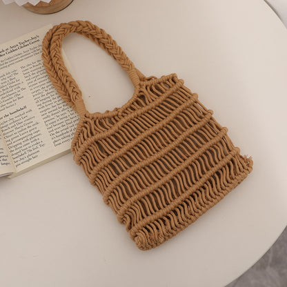Fresh Hollow Out Cutout Cotton Thread Woven Bag Summer Idle Mesh Straw Bag Women Bag Seaside Vacation Beach Bag
