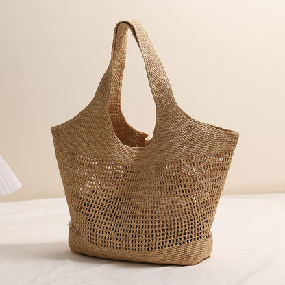 Large Capacity Raffia One Shoulder Straw Bag Hollow Out Cutout Straw Bag Woven Bag Seaside Vacation Beach Bag