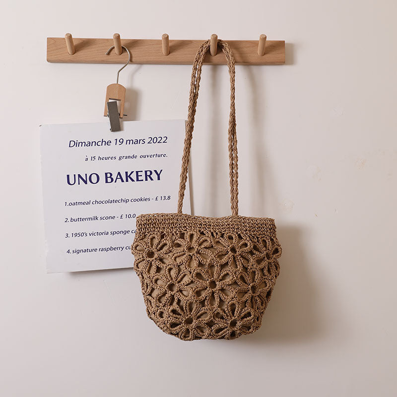 Hollow Out Cutout Floral Shoulder Straw Bag Summer Handmade Straw Bag Woven Bag Vacation Beach Bag Women Bag