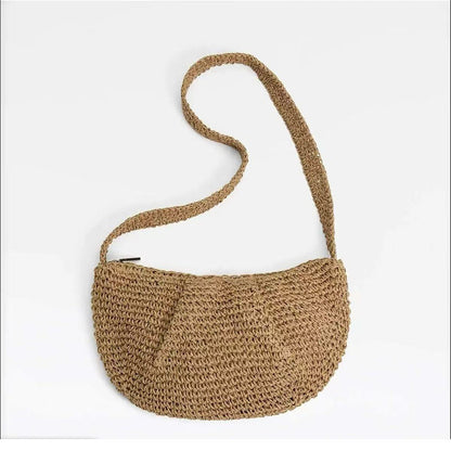 Casual Crossbody Straw Bag Niche Dumpling Bag Woven Bag Vacation Beach Bag All Match Chest Bag