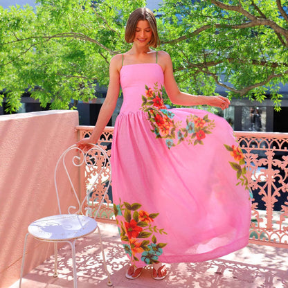 Summer Camisole Dress - Boho Floral Print Backless Vacation Dress Pink