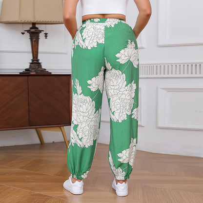 Plus Size Printing Oversized Trousers Casual Women Clothing Loose Tappered Elastic Waist Pants