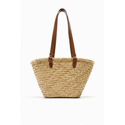 Simple Shoulder Straw Bag Large Capacity Straw Bag Woven Bag Vacation Beach Bag Natural Grass Women Bag One Size One Shoulder Mitsubishi Grass Coffee