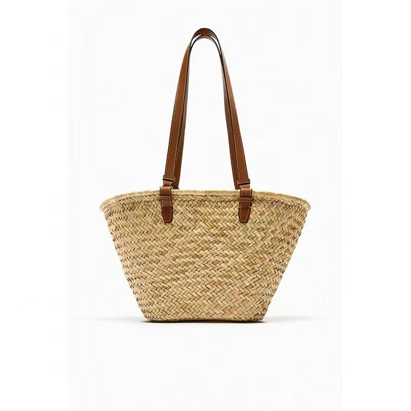 Simple Shoulder Straw Bag Large Capacity Straw Bag Woven Bag Vacation Beach Bag Natural Grass Women Bag One Size One Shoulder Mitsubishi Grass Coffee