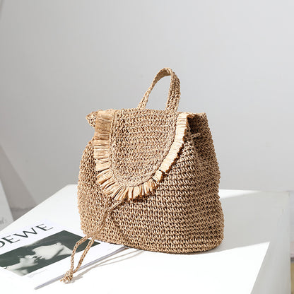 Backpack Straw Bag Mori Casual Tassel Straw Bag Woven Bag Women Same Seaside Vacation Beach Bag One Size Multi2