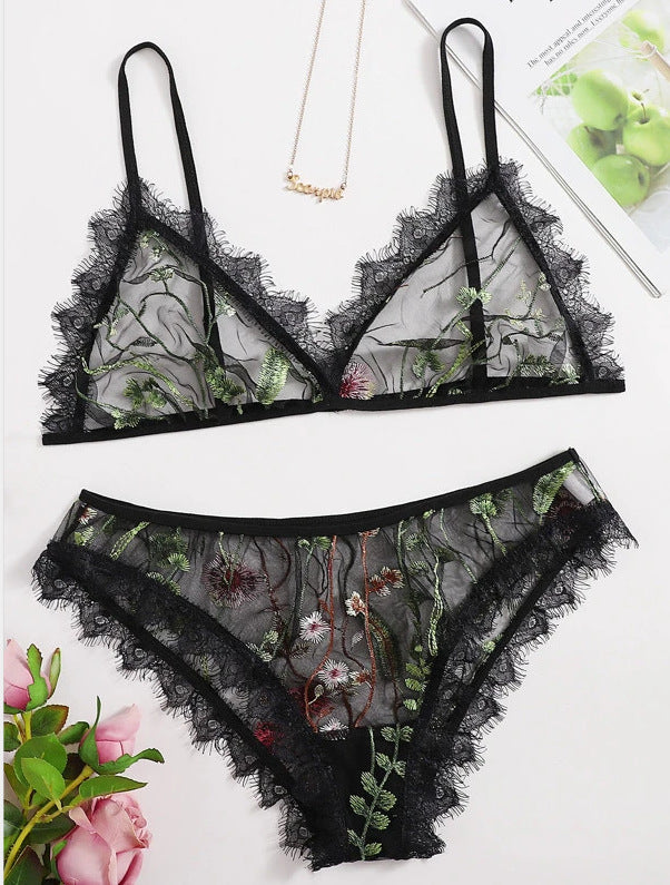 Sexy Lingerie Black Lace Sexy Sheer Mesh Embroidered Sexy Sleepwear