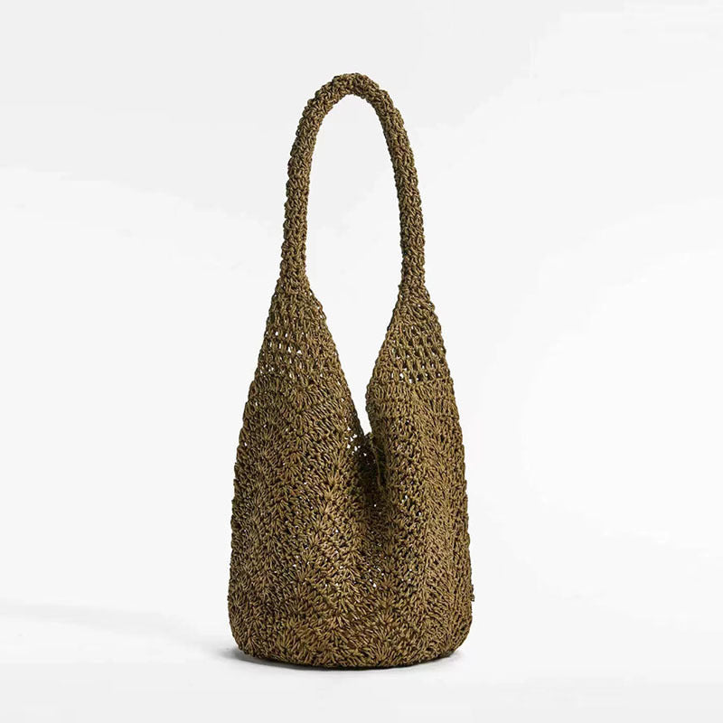 Shoulder Straw Bag Special Interest Design Portable Straw Bag Woven Bag Vacation Beach Bag Women Bag One Size Big Brown Leaves