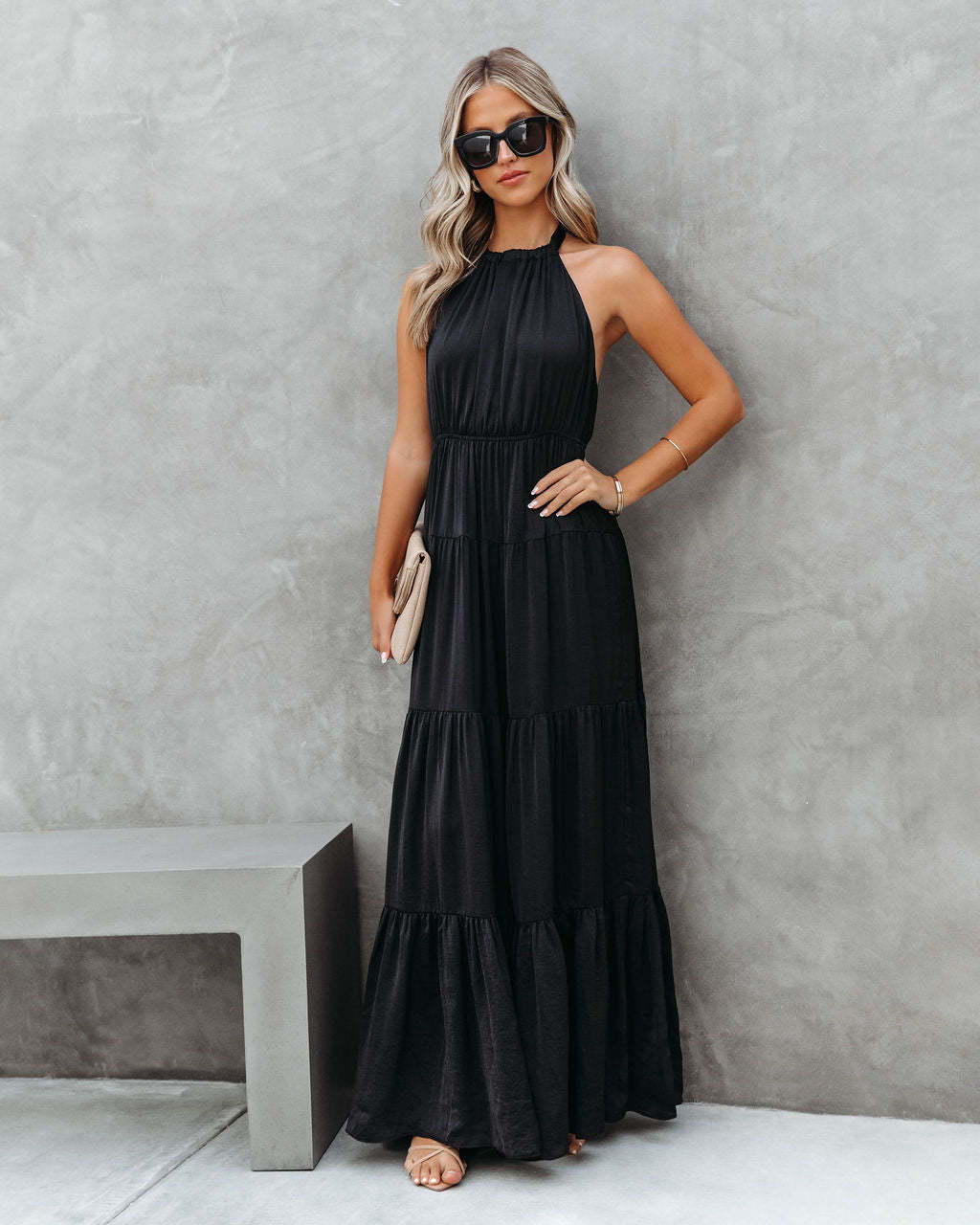 Summer Elegant Halter Long Solid Color Dress for Women