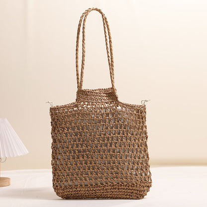 One Shoulder Hollow Out Cutout out Straw Bag Special Interest Design Straw Bag Woven Bag Vacation Beach Bag Women Bag