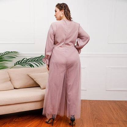 Plus Size Middle East Light Luxury Dress Elegant One Piece Trousers High Waist Loose Wide Leg Flared Pants