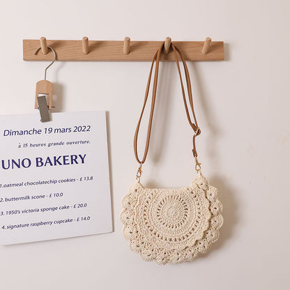 Lace Crossbody Cotton Thread Woven Bag Hollow Out Cutout Shoulder Straw Bag Vacation Beach Bag Women Bag