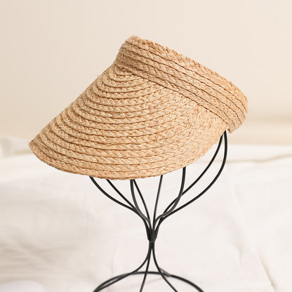 High Grade Raffia Topless Hat Hand Woven Straw Hat Seaside Vacation Beach Sun Hat Girl Cap One Size Lafite Topless Hat