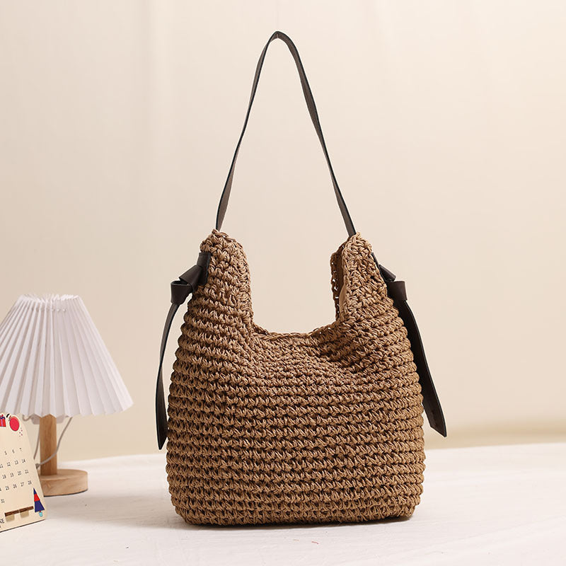 Tassel Large Capacity Straw Bag Niche Woven Bag Women Vacation Beach Bag Casual Shoulder Bag One Size Belt Handle