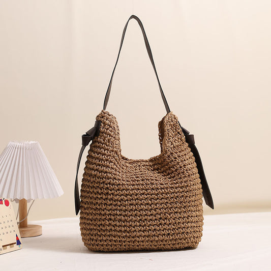 Tassel Large Capacity Straw Bag Niche Woven Bag Women Vacation Beach Bag Casual Shoulder Bag One Size Belt Handle