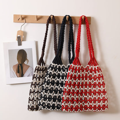 Summer Straw Woven Bag With Lace Up Pattern Suitable For Women Beach Vacation Beach Bag