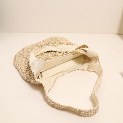 Large Capacity Shoulder Straw Bag Simple Straw Bag Woven Bag Vacation Beach Bag Casual Women Bag