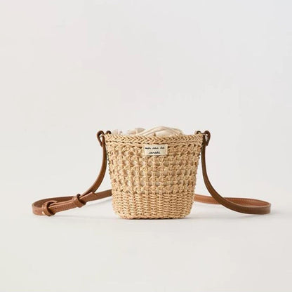 Cute Bucket Crossbody Straw Bag Fresh Hollow Out Cutout Shoulder Woven Bag Vacation Beach Bag Women Bag One Size Crossbody Mini