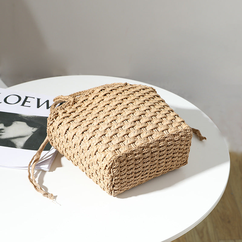 Japan South Korea Straw Bag Solid Color Woven Bag One Shoulder Hand-Carrying Small Bag Casual Women Bag Vacation Beach Bag