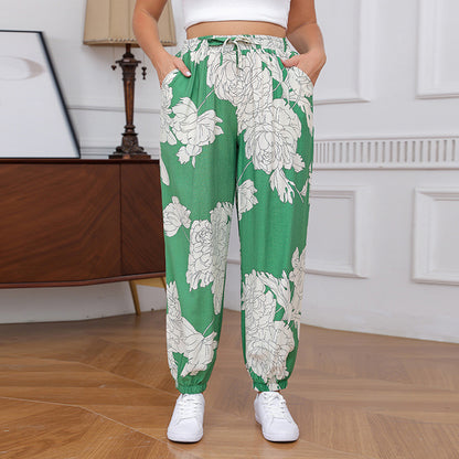 Plus Size Printing Oversized Trousers Casual Women Clothing Loose Tappered Elastic Waist Pants