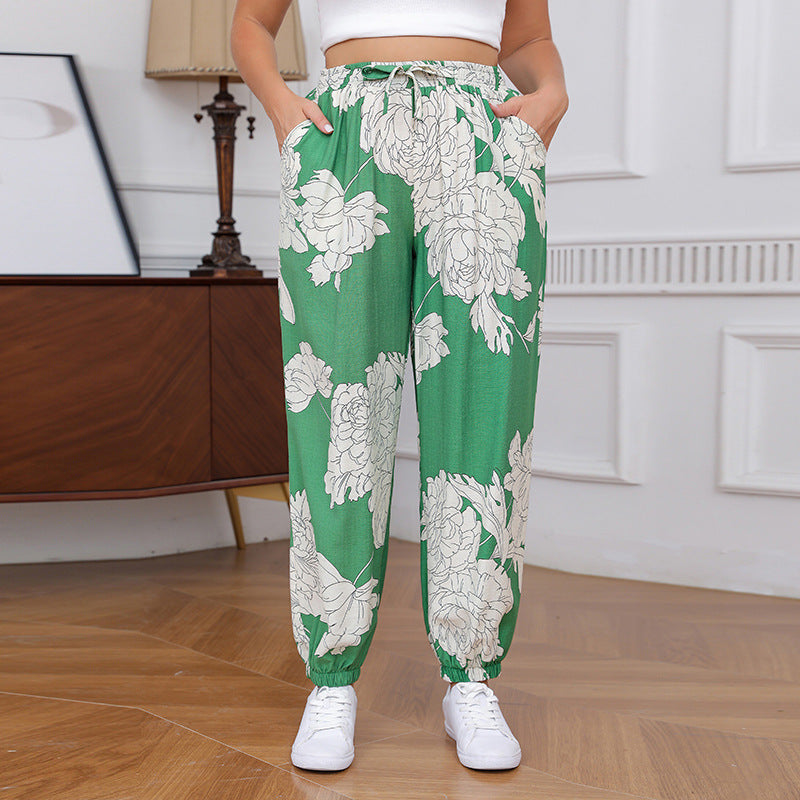 Plus Size Printing Oversized Trousers Casual Women Clothing Loose Tappered Elastic Waist Pants