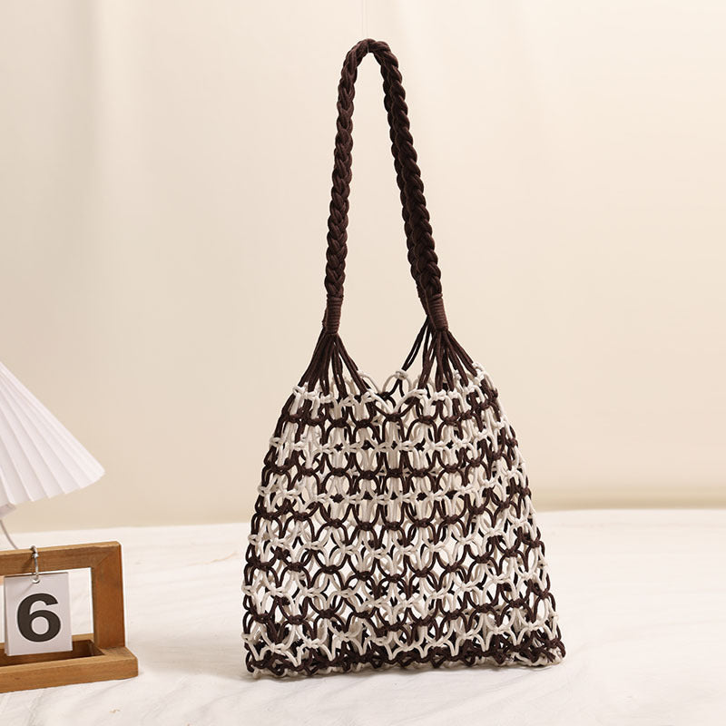 Summer Straw Woven Bag With Lace Up Pattern Suitable For Women Beach Vacation Beach Bag
