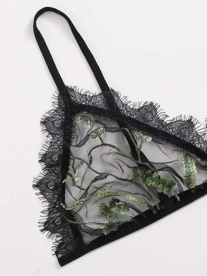 Sexy Lingerie Black Lace Sexy Sheer Mesh Embroidered Sexy Sleepwear