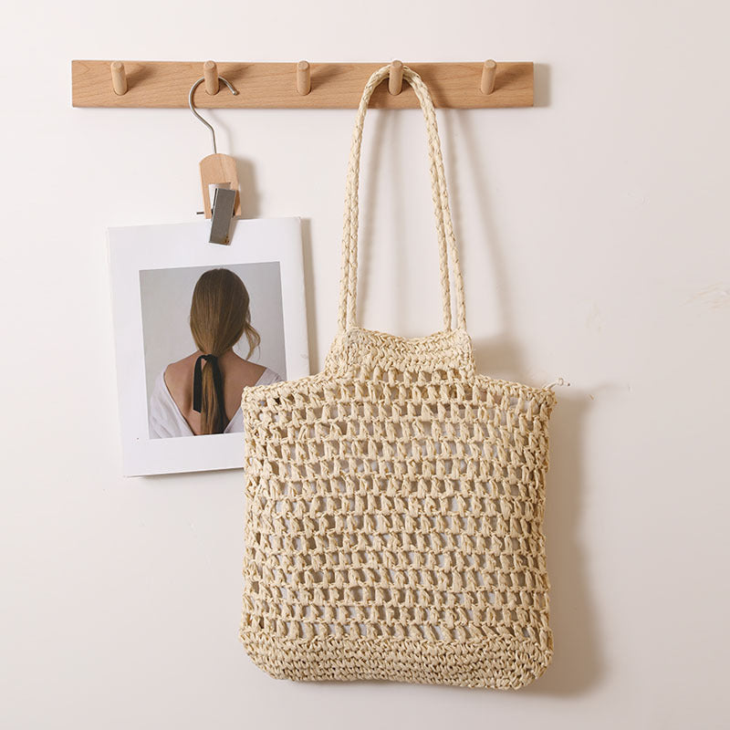 One Shoulder Hollow Out Cutout out Straw Bag Special Interest Design Straw Bag Woven Bag Vacation Beach Bag Women Bag One Size Paper String Sling M Inner Bag