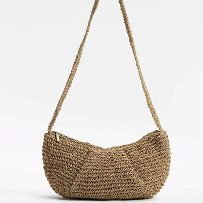Casual Crossbody Straw Bag Niche Dumpling Bag Woven Bag Vacation Beach Bag All Match Chest Bag