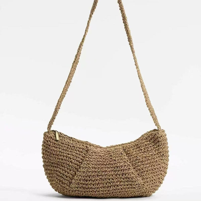 Casual Crossbody Straw Bag Niche Dumpling Bag Woven Bag Vacation Beach Bag All Match Chest Bag