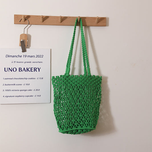Hollow Out Cutout Shoulder Cotton Thread Woven Bag Lace Straw Bag Vacation Beach Bag Women Bag One Size Green