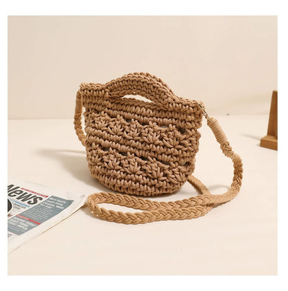 Crossbody Cotton Thread Woven Bag All Matching Hollow Out Cutout Straw Bag Vacation Beach Bag Partysu Women Bag One Size Colorful Crossbody Cotton Thread Coffee without Lining