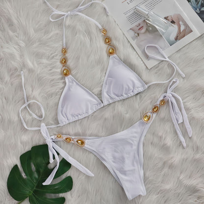 Sexy Bikini Suit Luxury Crystal Diamond Bandage Women Swimsuit Beach Vacation Swimsuit White