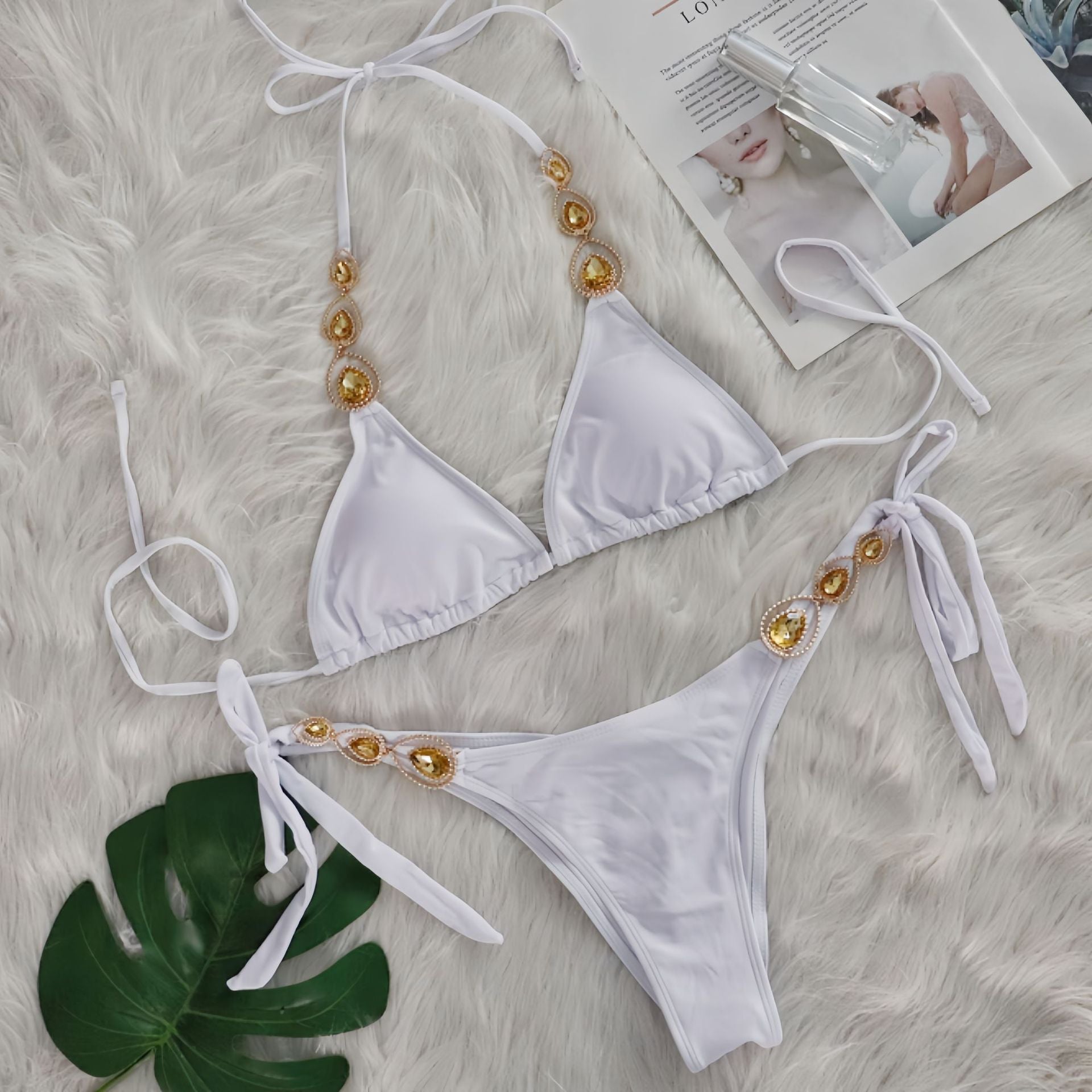 Sexy Bikini Suit Luxury Crystal Diamond Bandage Women Swimsuit Beach Vacation Swimsuit White