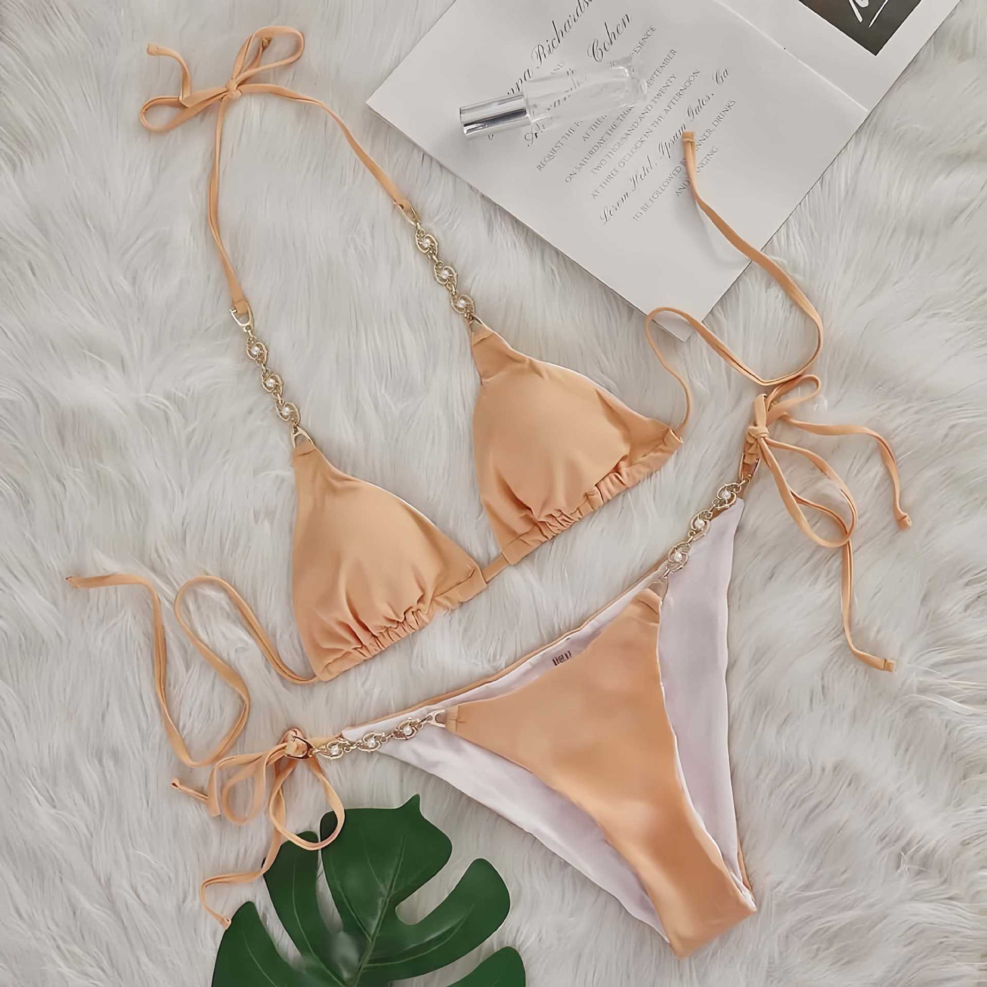 Solid Color Bikini Sexy Split Swimsuit Women Swimsuit Yellow