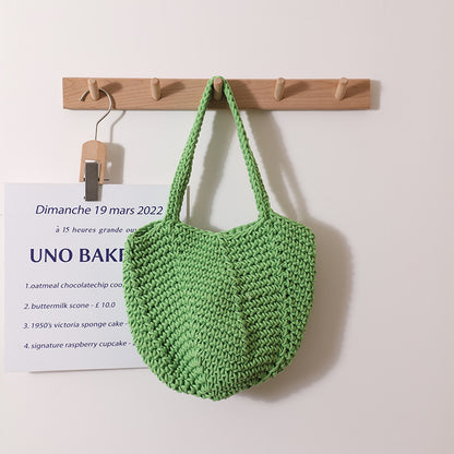 South Korea Vintage Shoulder Cotton Thread Woven Bag Crochet Handbag Straw Bag Vacation Beach Bag One Size Cotton Thread Carambola Light Green with Magnetic Snap
