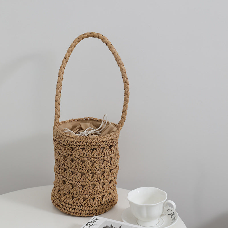 Fresh Straw Bag Summer Woven Tote All Matching Hollow Out Cutout Bucket Rattan Weave Bag Women Bag