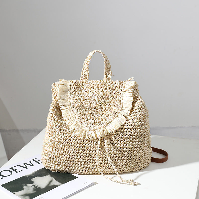 Backpack Straw Bag Mori Casual Tassel Straw Bag Woven Bag Women Same Seaside Vacation Beach Bag One Size Multi1