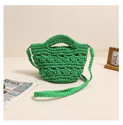 Crossbody Cotton Thread Woven Bag All Matching Hollow Out Cutout Straw Bag Vacation Beach Bag Partysu Women Bag One Size Colorful Crossbody Cotton Thread Green without Lining