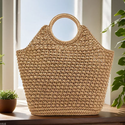Handmade Straw Bag Ring Hand Carrying Large Capacity Straw Bag Woven Bag Vacation Beach Bag Women Bag