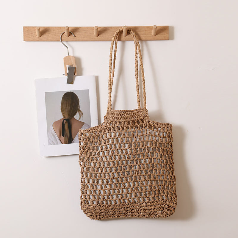 One Shoulder Hollow Out Cutout out Straw Bag Special Interest Design Straw Bag Woven Bag Vacation Beach Bag Women Bag One Size Paper String Sling Coffee Inner Bag