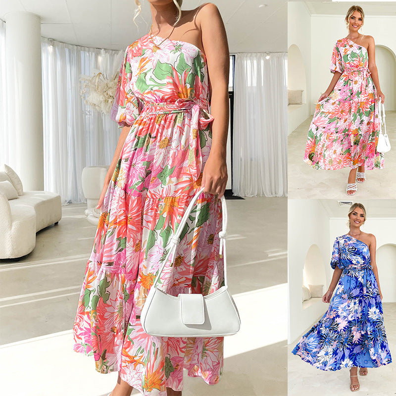 Summer Maxi Dress Printed Elegant Holiday Long Large Hem Dress for Women