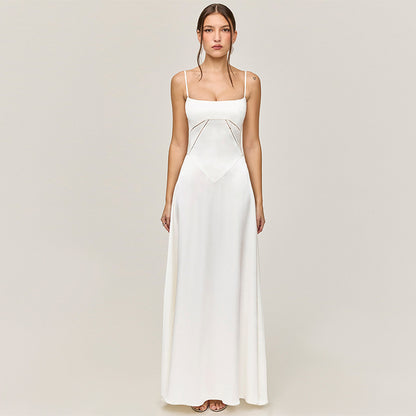 Women Wear Sexy Sling Dress Slim Fit Backless Maxi Dress Women Evening Dress White solid color