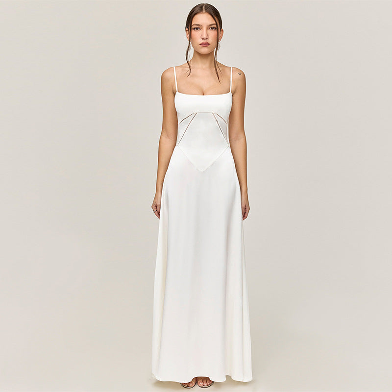 Women Wear Sexy Sling Dress Slim Fit Backless Maxi Dress Women Evening Dress White solid color