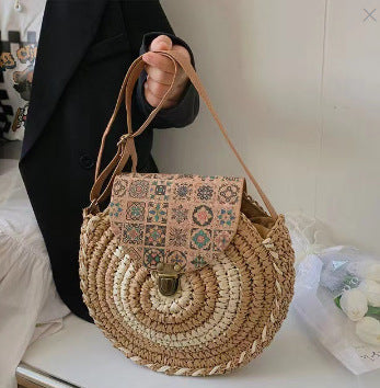 Direct round Crossbody Straw Bag Shoulder Straw Bag Woven Bag Vacation Beach Bag Women Bag One Size Coffee Rice