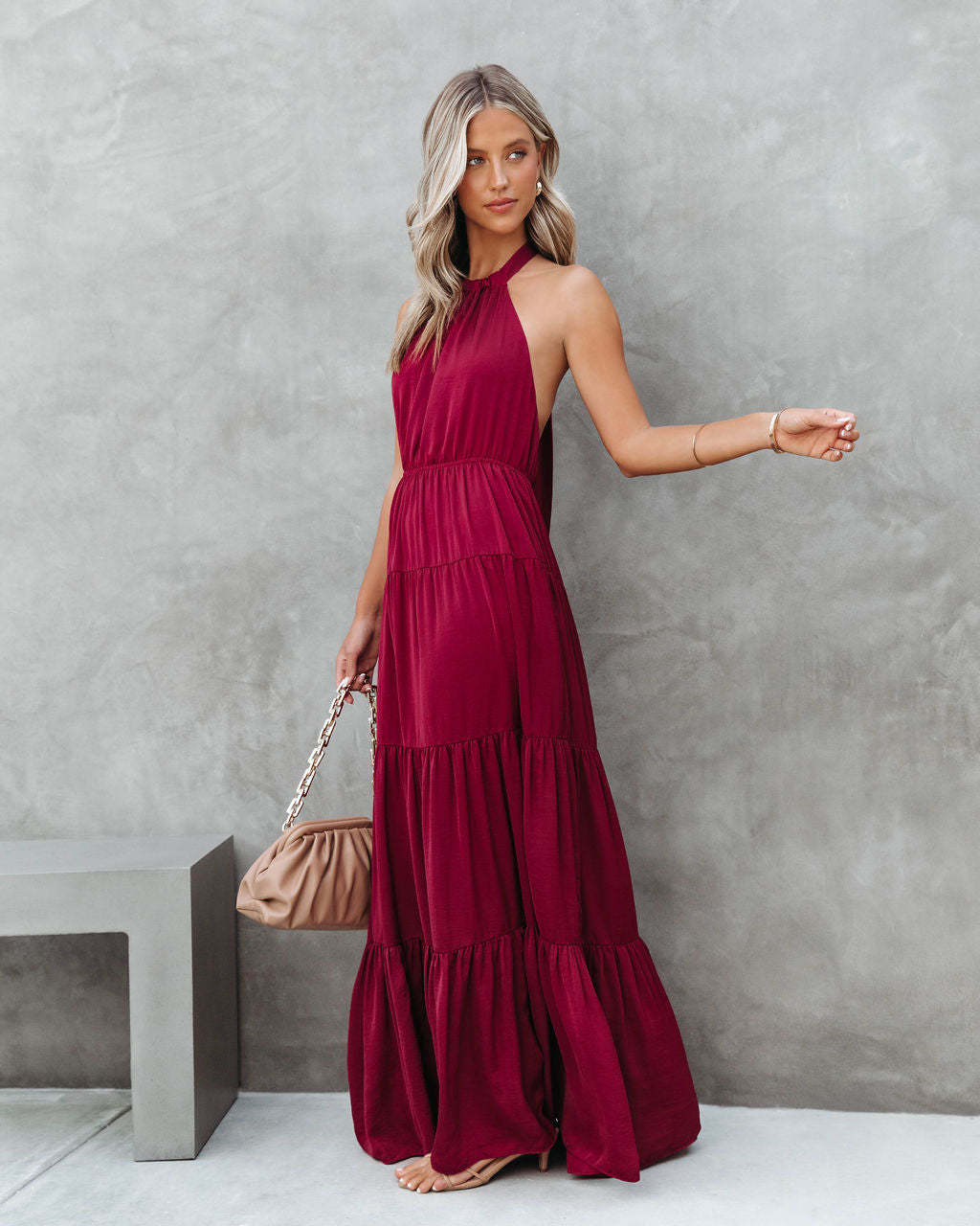 Summer Elegant Halter Long Solid Color Dress for Women
