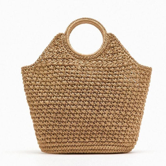 Handmade Straw Bag Ring Hand Carrying Large Capacity Straw Bag Woven Bag Vacation Beach Bag Women Bag One Size Round Handle Twist