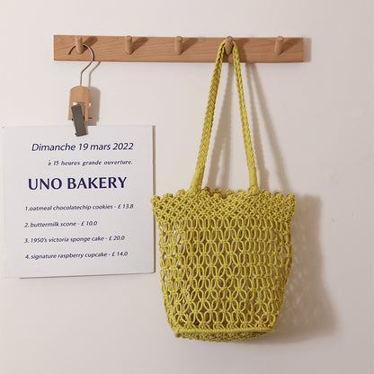 Hollow Out Cutout Shoulder Cotton Thread Woven Bag Lace Straw Bag Vacation Beach Bag Women Bag One Size Yellow