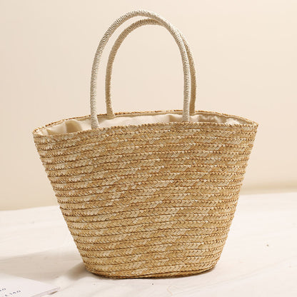 Coconut Embroidery Shoulder Straw Bag Letters Hand-Carrying Woven Bag Vacation Beach Bag Large Capacity Rattan Bag