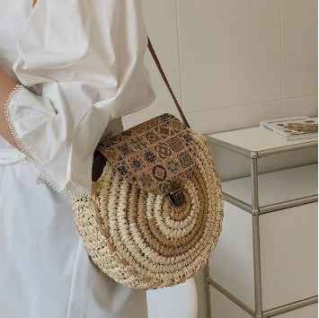 Direct round Crossbody Straw Bag Shoulder Straw Bag Woven Bag Vacation Beach Bag Women Bag One Size Beige Coffee