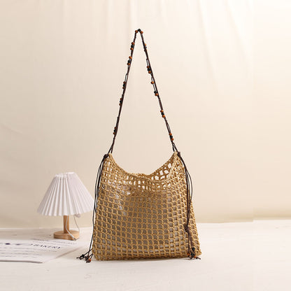 Summer Straw Woven Bag With Lace Up Pattern Suitable For Women Beach Vacation Beach Bag